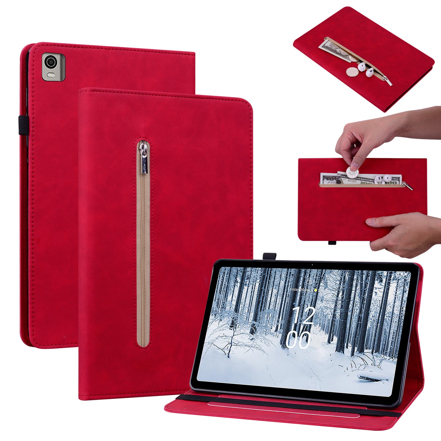 For Nokia T21 Zipper Pocket PU Leather Case Elastic Band Closure Stand Card Holder Tablet Cover For Nokia T21 Zipper Pocket PU Leather Case Elastic Band Closure Stand Card Holder Tablet Cover